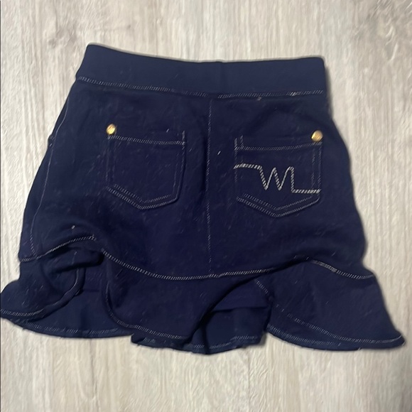 Navy Blue Ruffled Denim Skirt - Picture 2 of 3